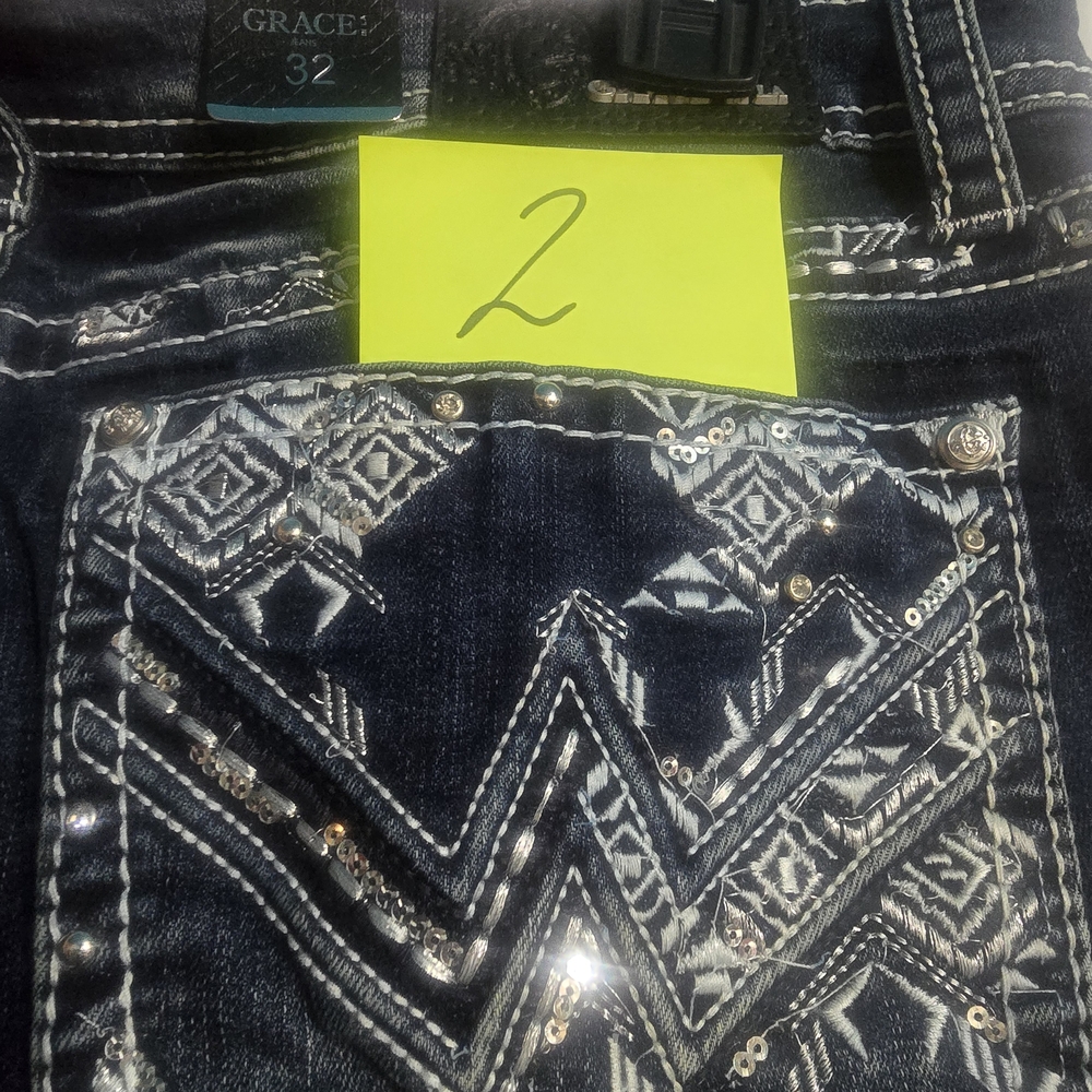 Grace In LA Dark Blue Jeans with Silver Sequin Details